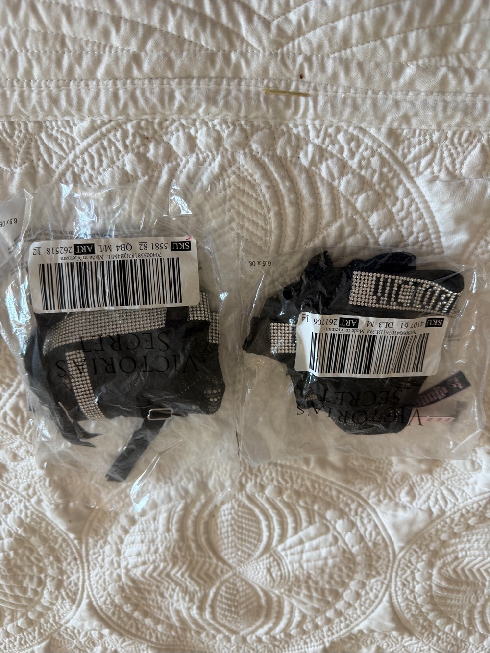 Victoria's Secret Black Rhinestone Lace Thong and Garter Belt